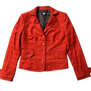 JCREW Red Plaid 100%Wool Blazer Size Small VINTAGE Great Condition HOLIDAY READY